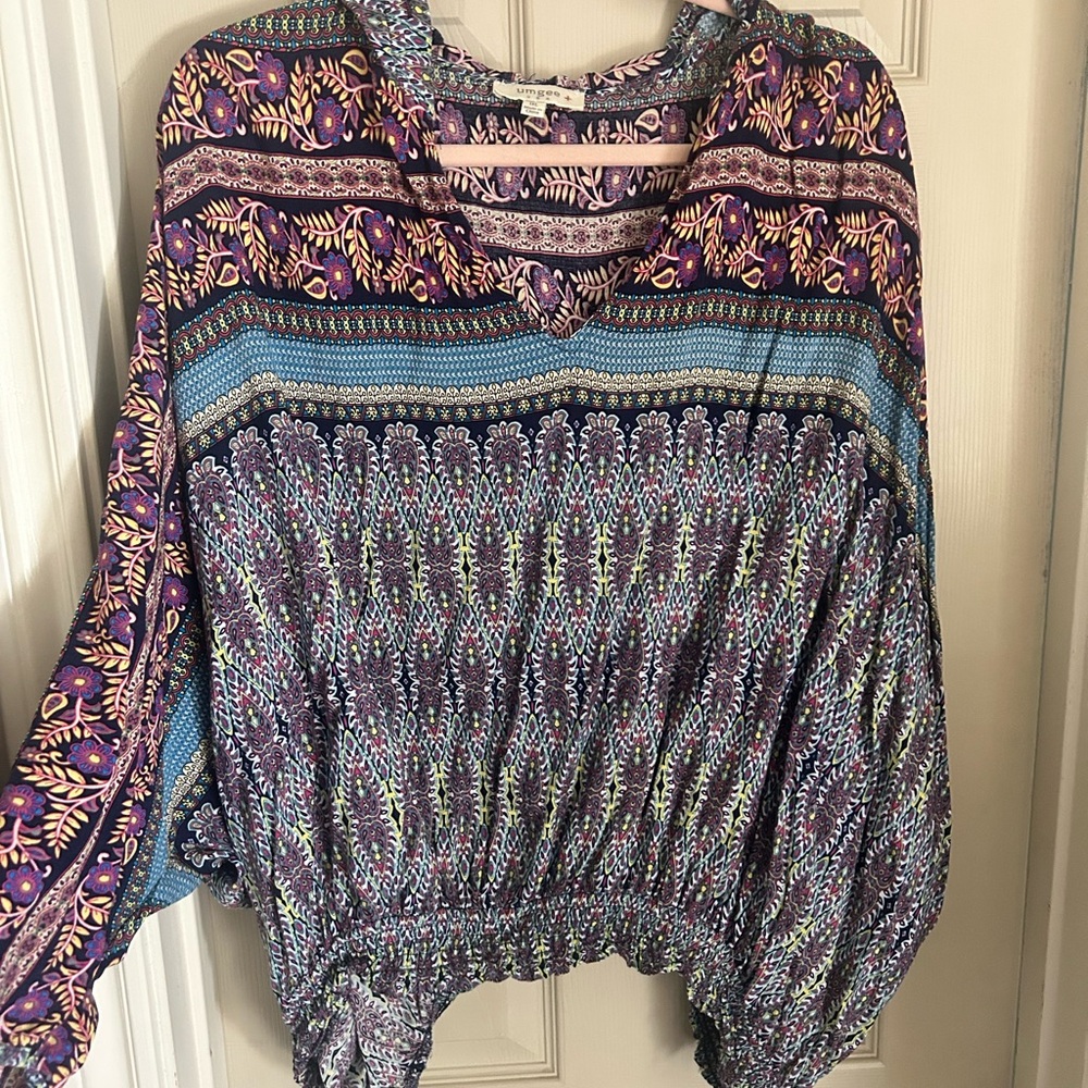 Umgee Purple and Blue Patterned Blouse